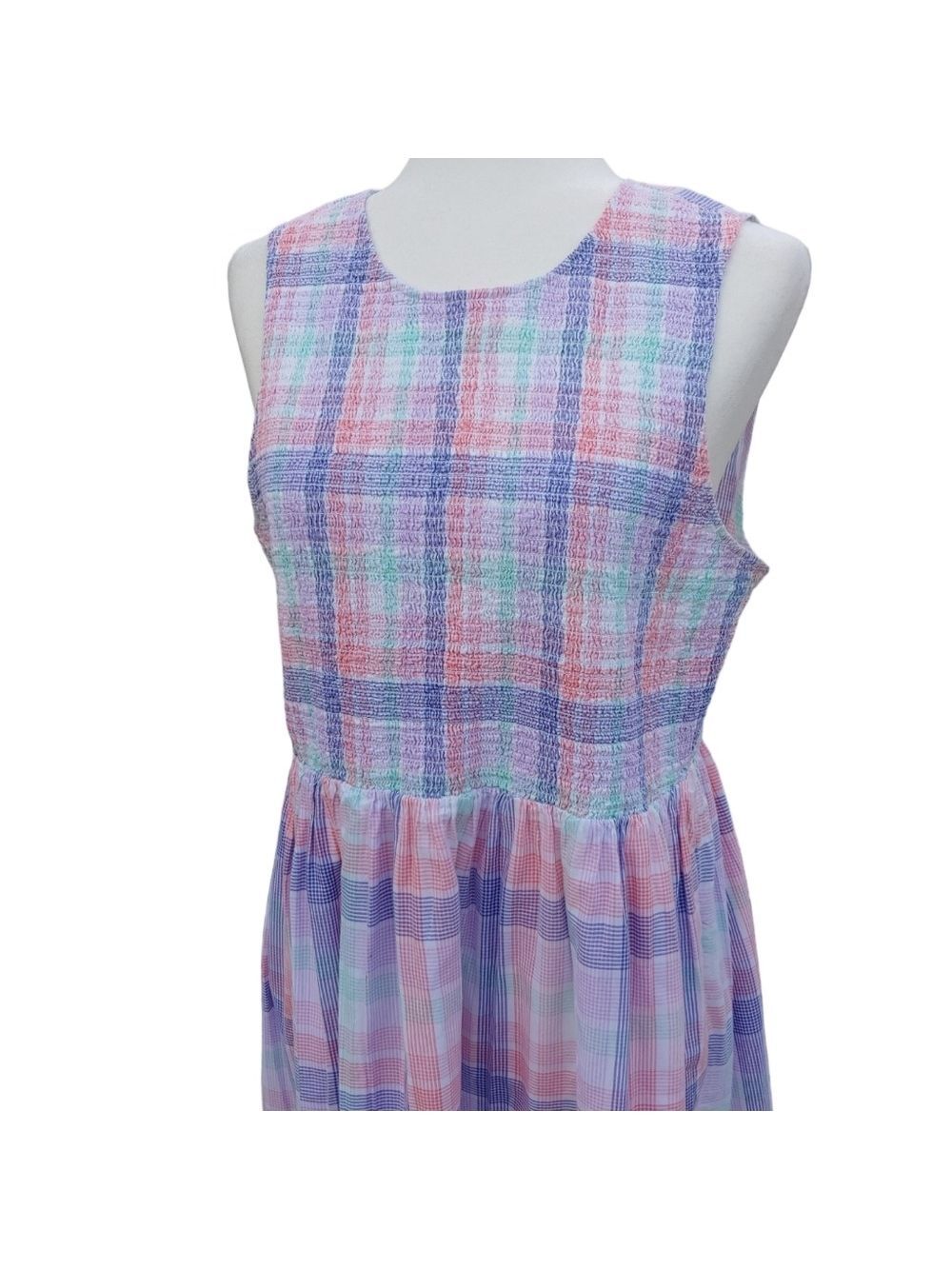 J.Crew Women's Smocked Tiered Cotton Plaid Dress in Pastels Multi size Large - Picture 3 of 17